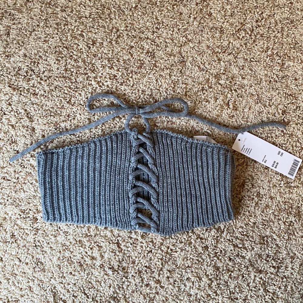 NWT Knit grey lace up corset / crop top